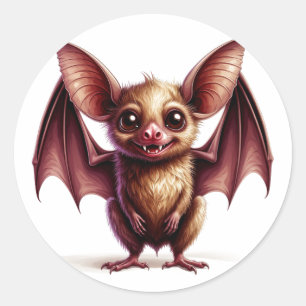 Cute Cartoon Bat With Friendly Halloween Smile 🦇 Classic Round Sticker