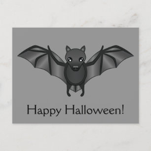 Cute Cartoon Bat With Happy Halloween Text Postcard