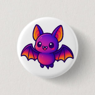 Cute Cartoon Bat with Vibrant Purple Wings and Big 3 Cm Round Badge