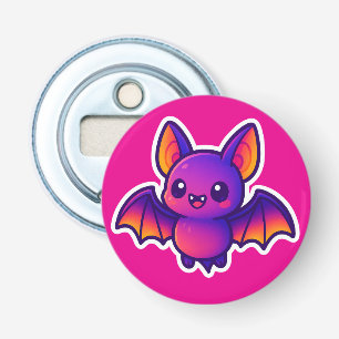 Cute Cartoon Bat with Vibrant Purple Wings and Big Bottle Opener