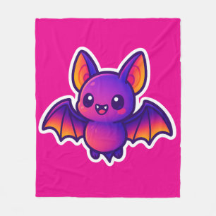 Cute Cartoon Bat with Vibrant Purple Wings and Big Fleece Blanket