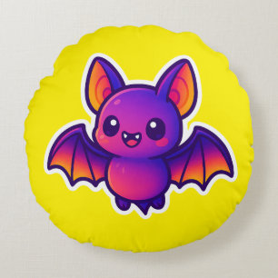 Cute Cartoon Bat with Vibrant Purple Wings and Big Round Cushion