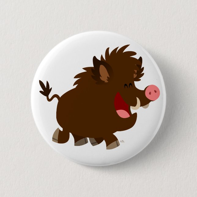 Cute Cartoon Beaming Wild Boar Button Badge (Front)