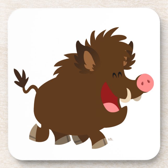 Cute Cartoon Beaming Wild Boar Coasters (Front)