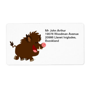 Cute Cartoon Beaming Wild Boar Shipping Label
