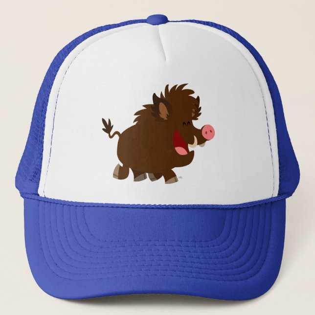 Cute Cartoon Beaming Wild Boar Trucker Hat (Front)