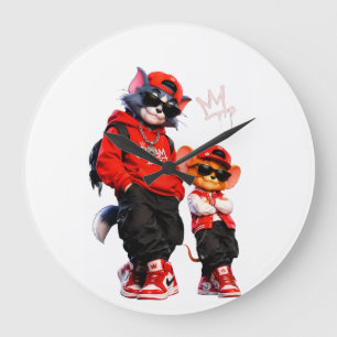 Cute Cartoon Bear Duo Throw Pillow - Red & White G Large Clock