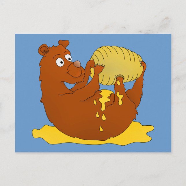 Cute Cartoon Bear Eating Honey Postcard (Front)