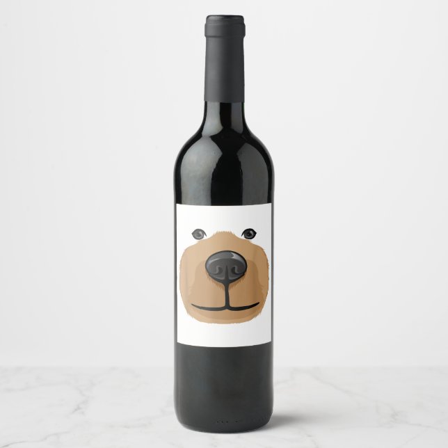 Cute Cartoon Bear Face Head Costume Party Wine Label (Front)