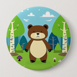 Cute Cartoon Bear in a Magical Forest Scene 10 Cm Round Badge