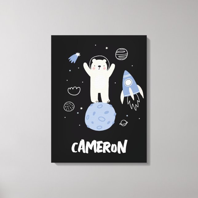Cute Cartoon Bear In Space Canvas Print (Front)