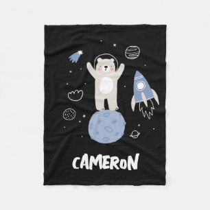 Cute Cartoon Bear In Space Fleece Blanket