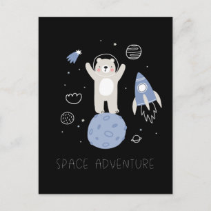 Cute Cartoon Bear In Space Postcard
