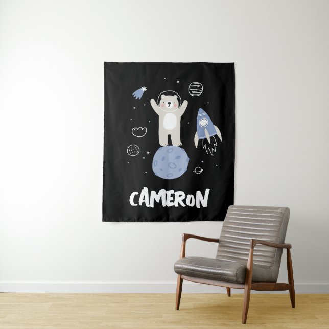 Cute Cartoon Bear In Space Tapestry (In Situ)