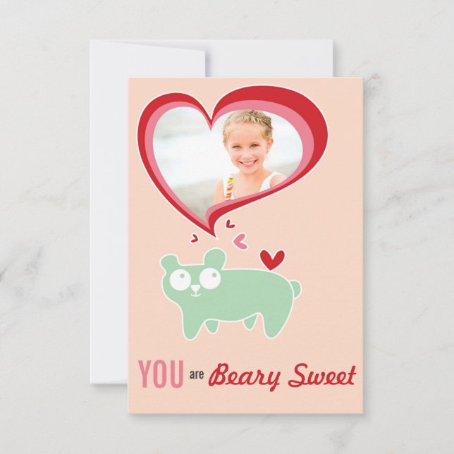 Cute Cartoon Bear Kid Classroom Valentine Photo Invitation (Front)