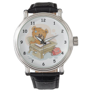 Cute Cartoon Bear Writing a Book Watch
