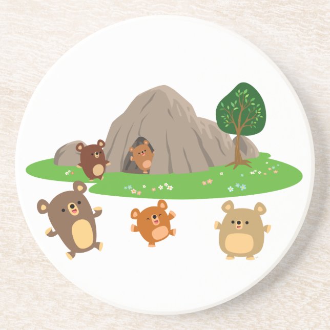 Cute Cartoon Bears in a Cave Coaster (Front)