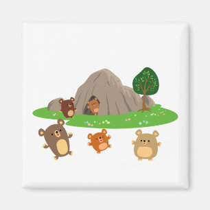 Cute Cartoon Bears in a Cave Magnet