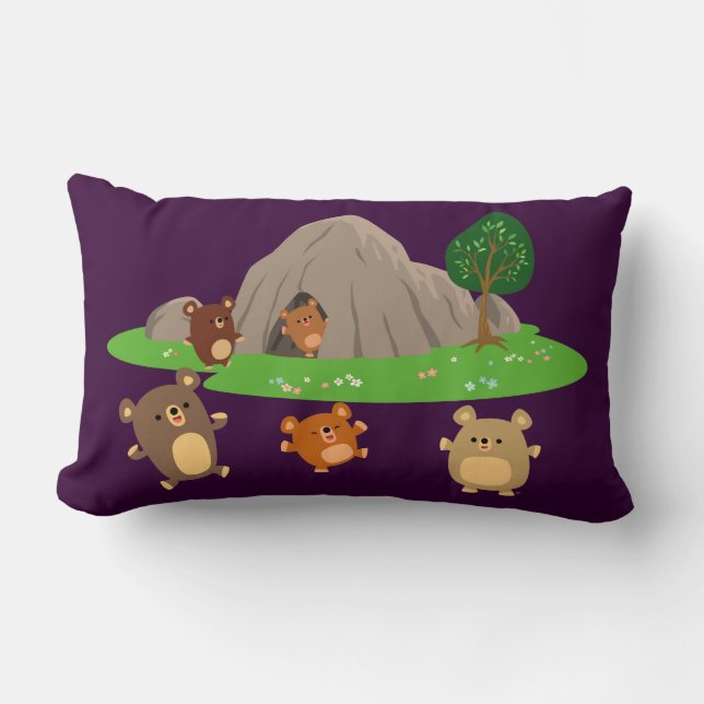 Cute Cartoon Bears in a Cave Pillow (Front)