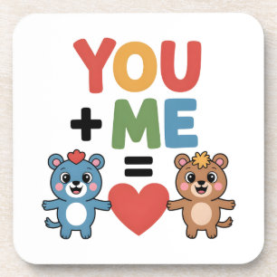 Cute Cartoon Bears Love Formula: "You + Me = Heart Coaster