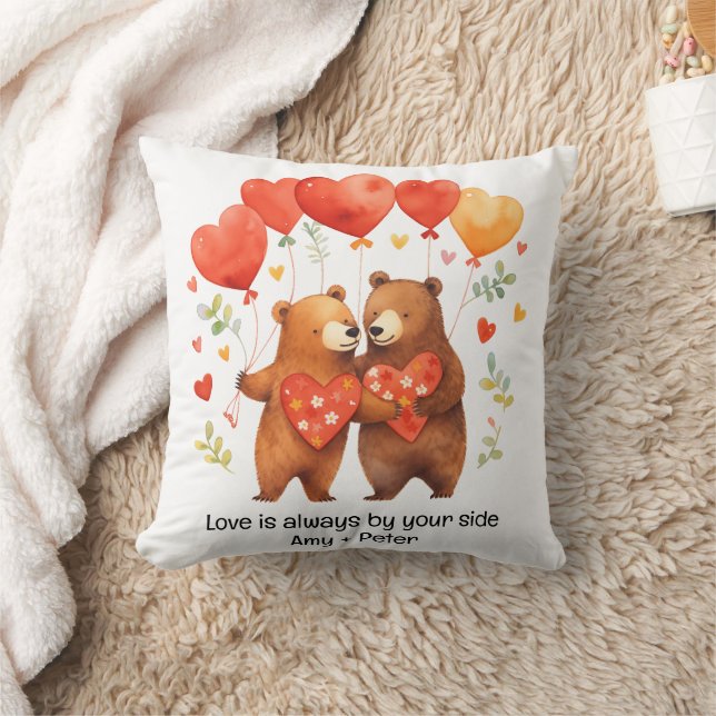 Cute cartoon Bears Love Hearts Valentine Cushion (Blanket)