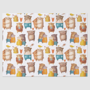 Cute Cartoon Bears on White Decoupage Tissue Paper