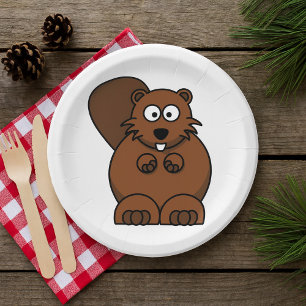 Cute Cartoon Beaver Funny Woodland Animal Paper Plate