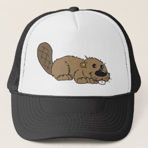 Cute Cartoon Beaver Lying Down Trucker Hat