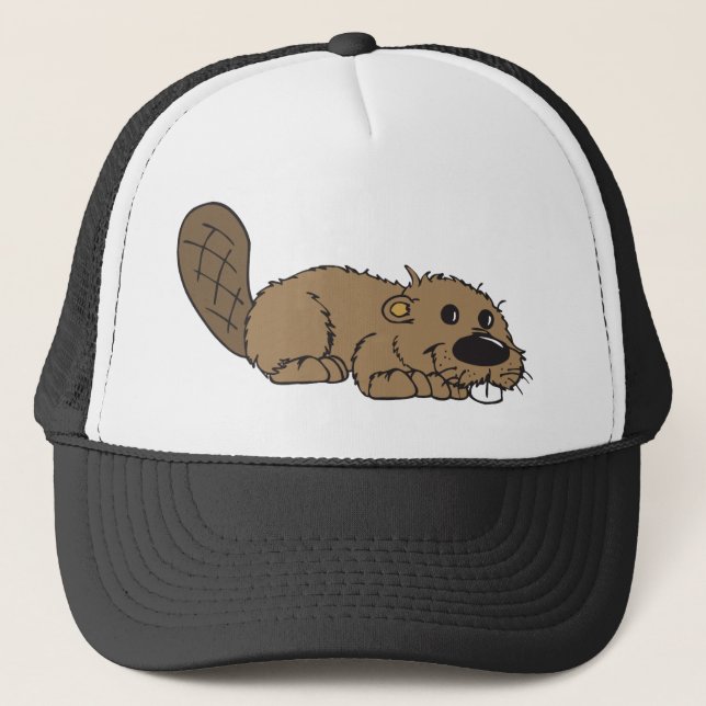 Cute Cartoon Beaver Lying Down Trucker Hat (Front)