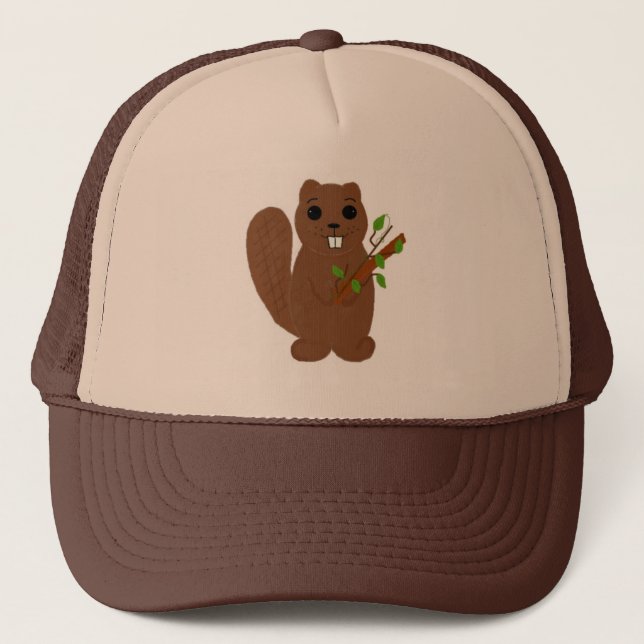 Cute Cartoon Beaver Trucker Hat (Front)