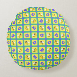 Cute Cartoon Bee and Flower Pattern Round Cushion