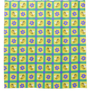 Cute Cartoon Bee and Flower Pattern Shower Curtain