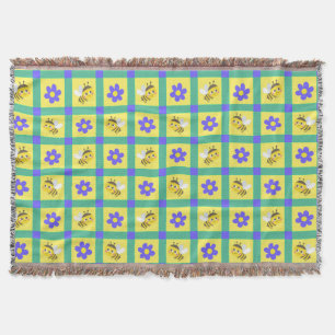 Cute Cartoon Bee and Flower Pattern Throw Blanket