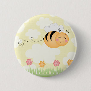 Cute cartoon bee and hive flowers pin button