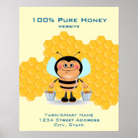 Cute Cartoon Bee Carrying Buckets of Honey Busines