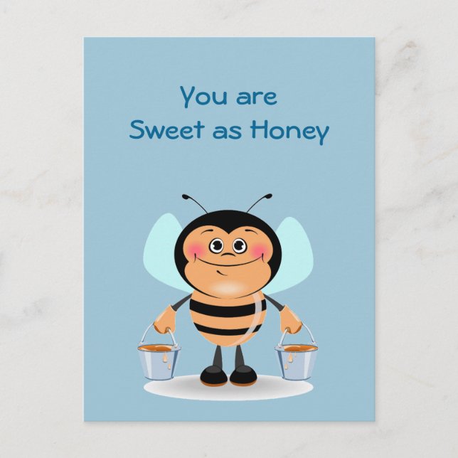 Cute Cartoon Bee Carrying Buckets of Honey Postcard (Front)