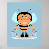 Cute Cartoon Bee Carrying Buckets of Honey