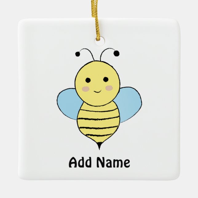 Cute Cartoon Bee Ceramic Ornament (Front)