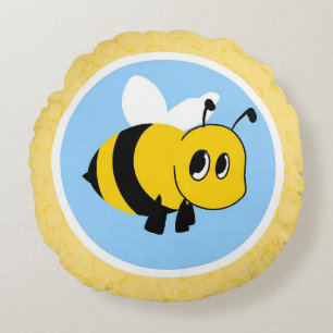 Cute Cartoon Bee Character With Large Eyes Round Cushion