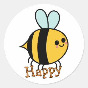Cute Cartoon Bee Happy  Classic Round Sticker