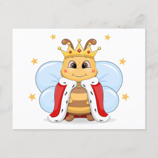 Cute cartoon bee king. postcard
