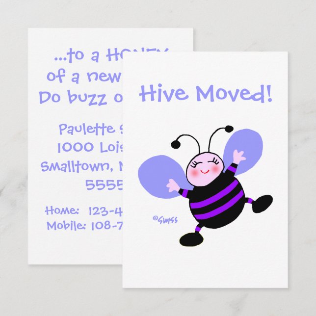 Cute Cartoon Bee Woman Moving Announcement (Front/Back)