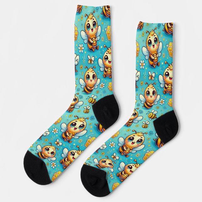 🐝✨ Cute Cartoon Bees Cosy Everyday Gift 🌼 Socks (Left)