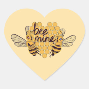 Cute Cartoon Bees with Hexagonal Honeycomb Heart Sticker
