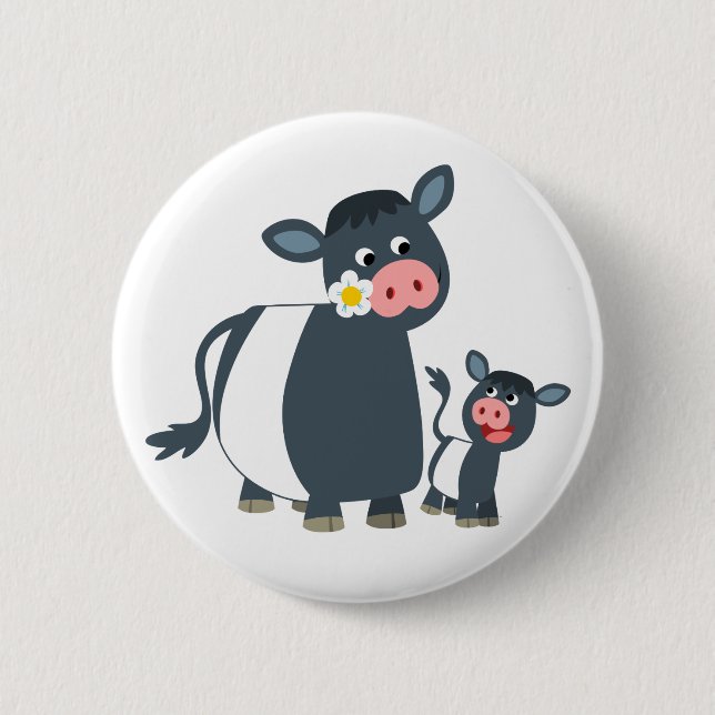 Cute Cartoon Belted Galloway Cow and Calf 6 Cm Round Badge (Front)