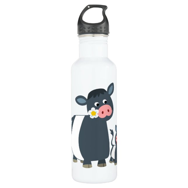 Cute Cartoon Belted Galloway Cow and Calf 710 Ml Water Bottle (Front)