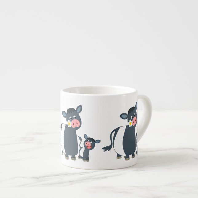 Cute Cartoon Belted Galloway Cow and Calf Espresso Cup (Front Right)