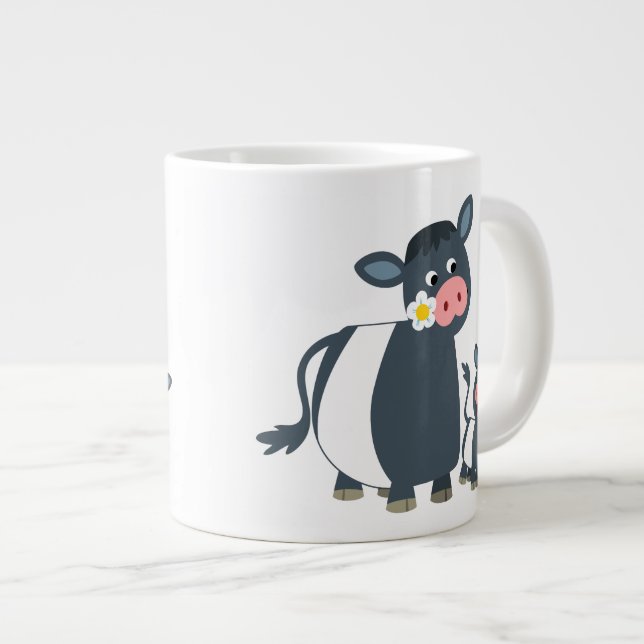 Cute Cartoon Belted Galloway Cow and Calf Large Coffee Mug (Front Right)