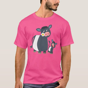 Cute Cartoon Belted Galloway Cow and Calf T-Shirt