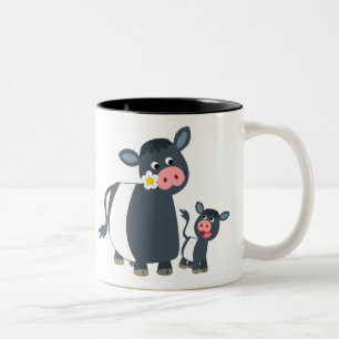 Cute Cartoon Belted Galloway Cow and Calf Two-Tone Coffee Mug